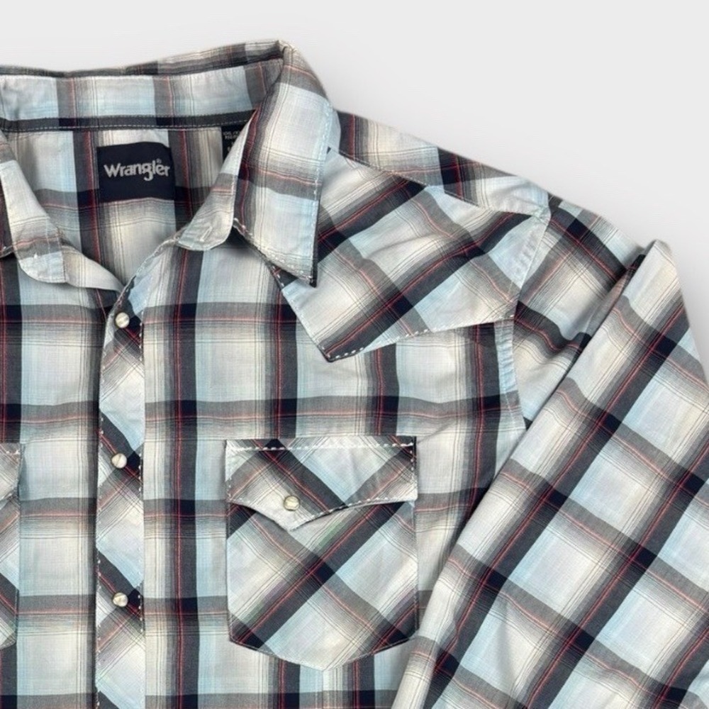Wrangler Mens XXL Plaid‎ Western Snap Shirt Blue Red Long Sleeve MVG315B